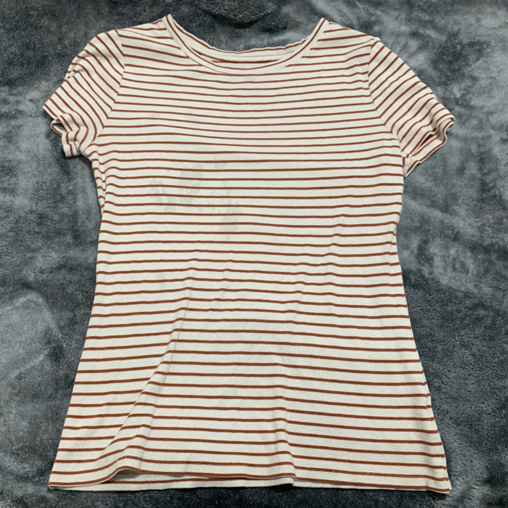 Orange striped short sleeve shirt in the size small
